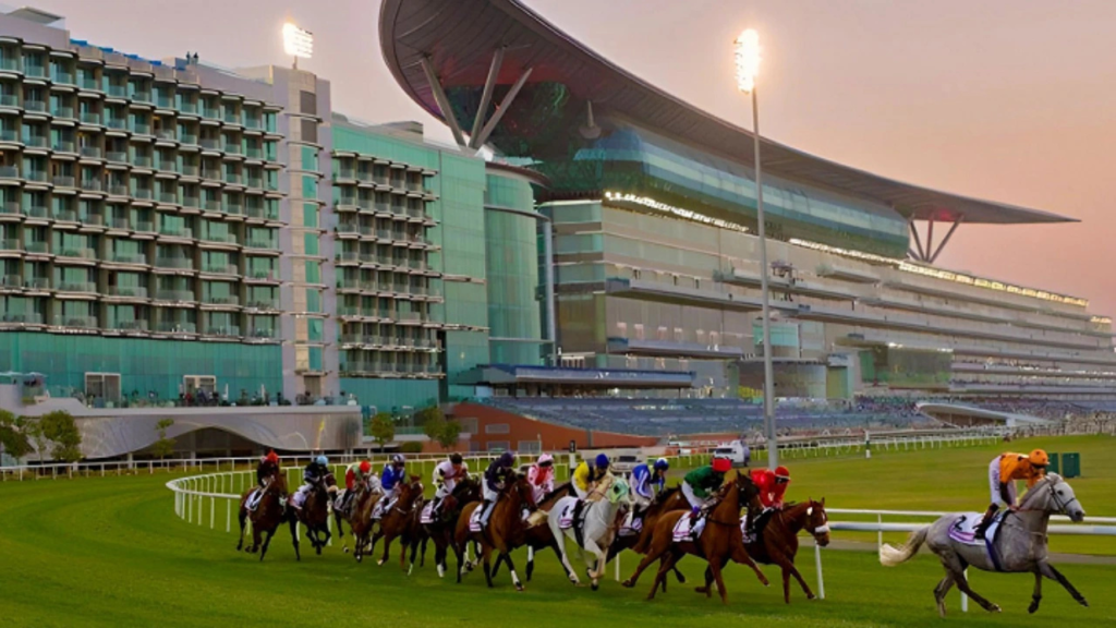 Meydan Racecourse Dubai horse racing track and grandstand