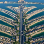 Palm Jumeirah Dubai aerial view of the iconic palm-shaped island